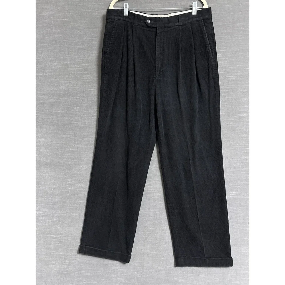 Vintage Louis Raphael Pants 36x31‎ Black Corduroy Pleated Cuffed 90s y2k Fall